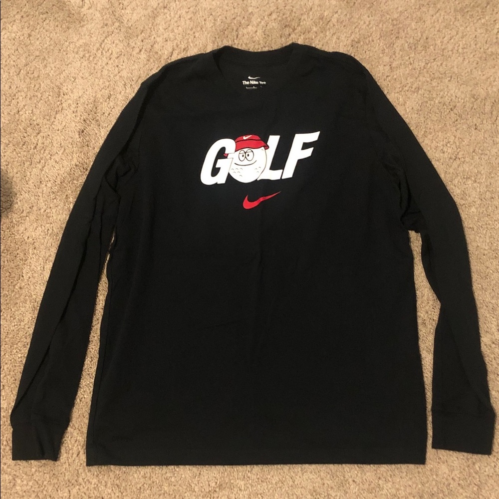 Men’s Nike Black Long-Sleeve GOLF Graphic Tee with Red Accents NWOT